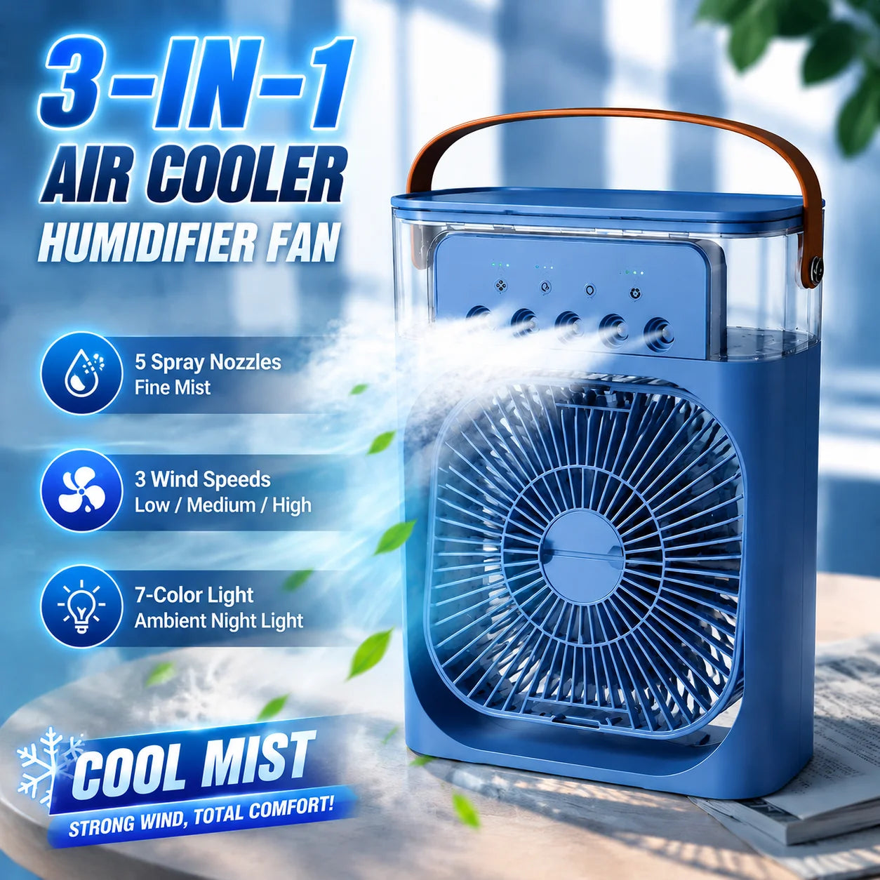 3-in-one Fan Air Conditioner LED Light Portable