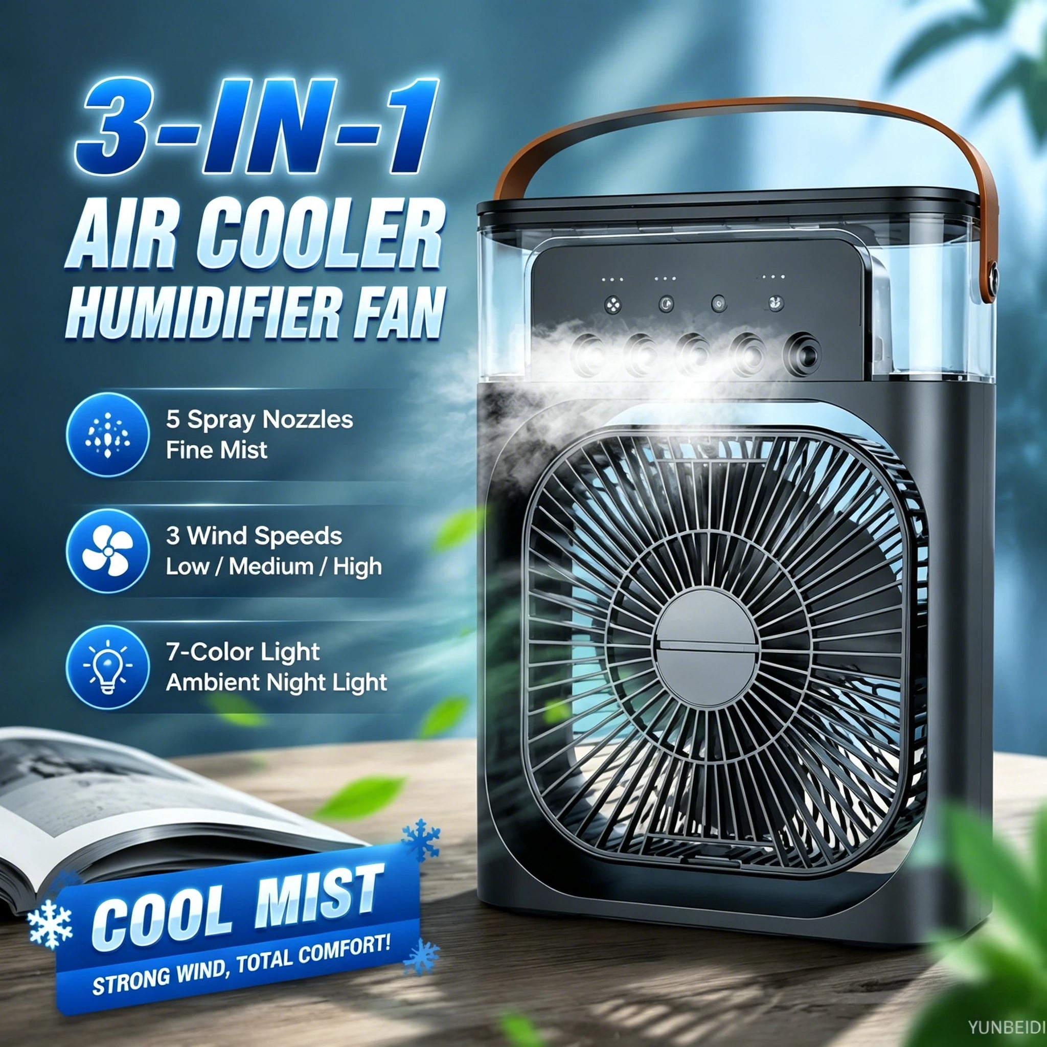 3-in-one Fan Air Conditioner LED Light Portable