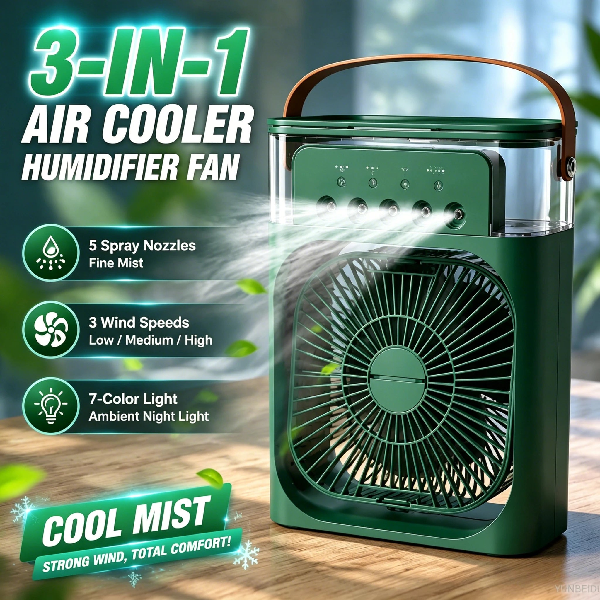 3-in-one Fan Air Conditioner LED Light Portable