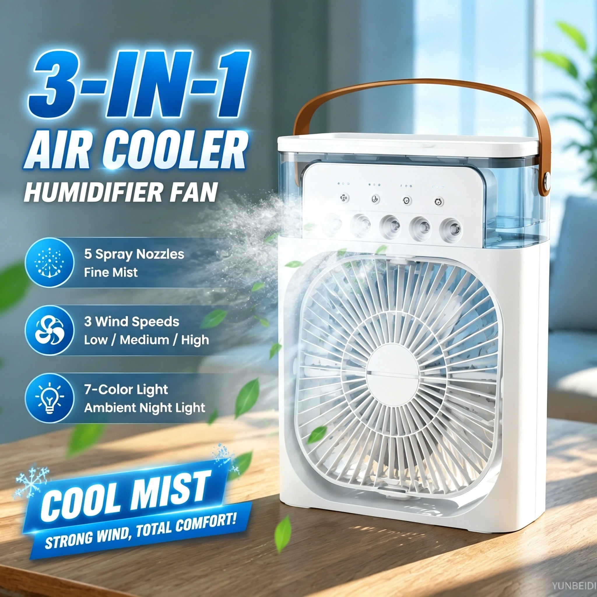 3-in-one Fan Air Conditioner LED Light Portable