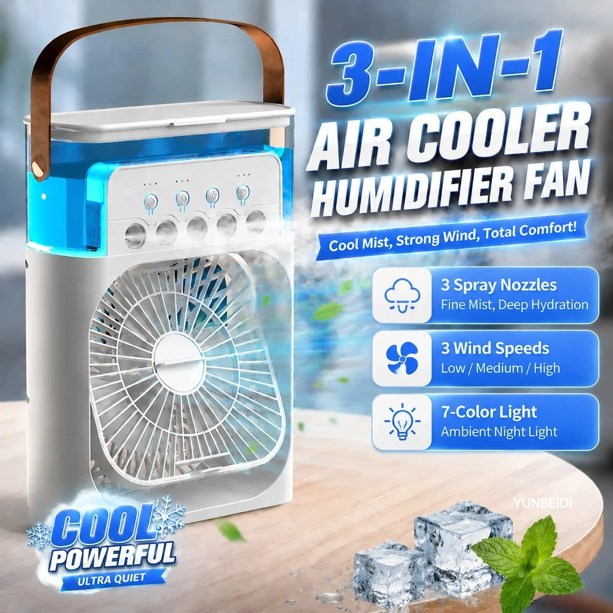 3-in-one Fan Air Conditioner LED Light Portable